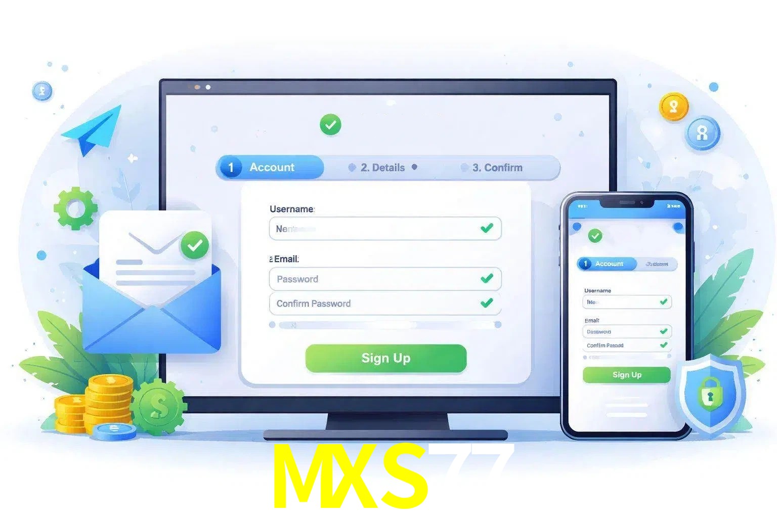 Registro de nuevo usuario y configuración de cuenta MXS77